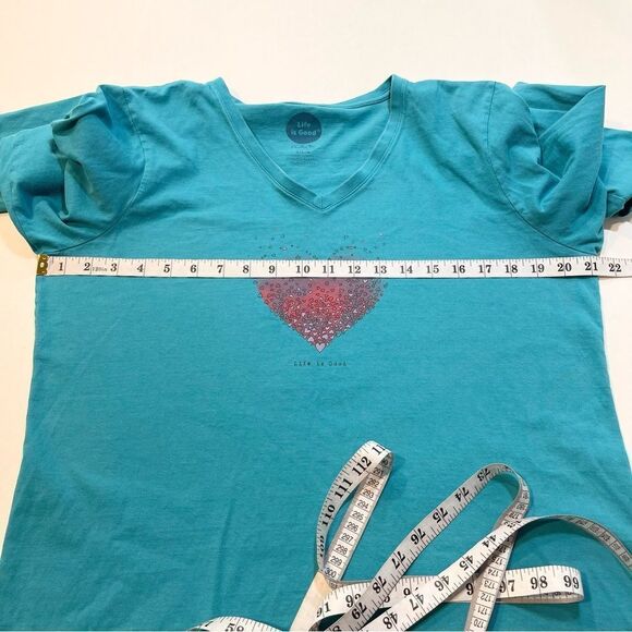 Life Is Good Crusher Tee Teal Long Sleeve Heart Print Classic Fit, Size L - Picture 11 of 11